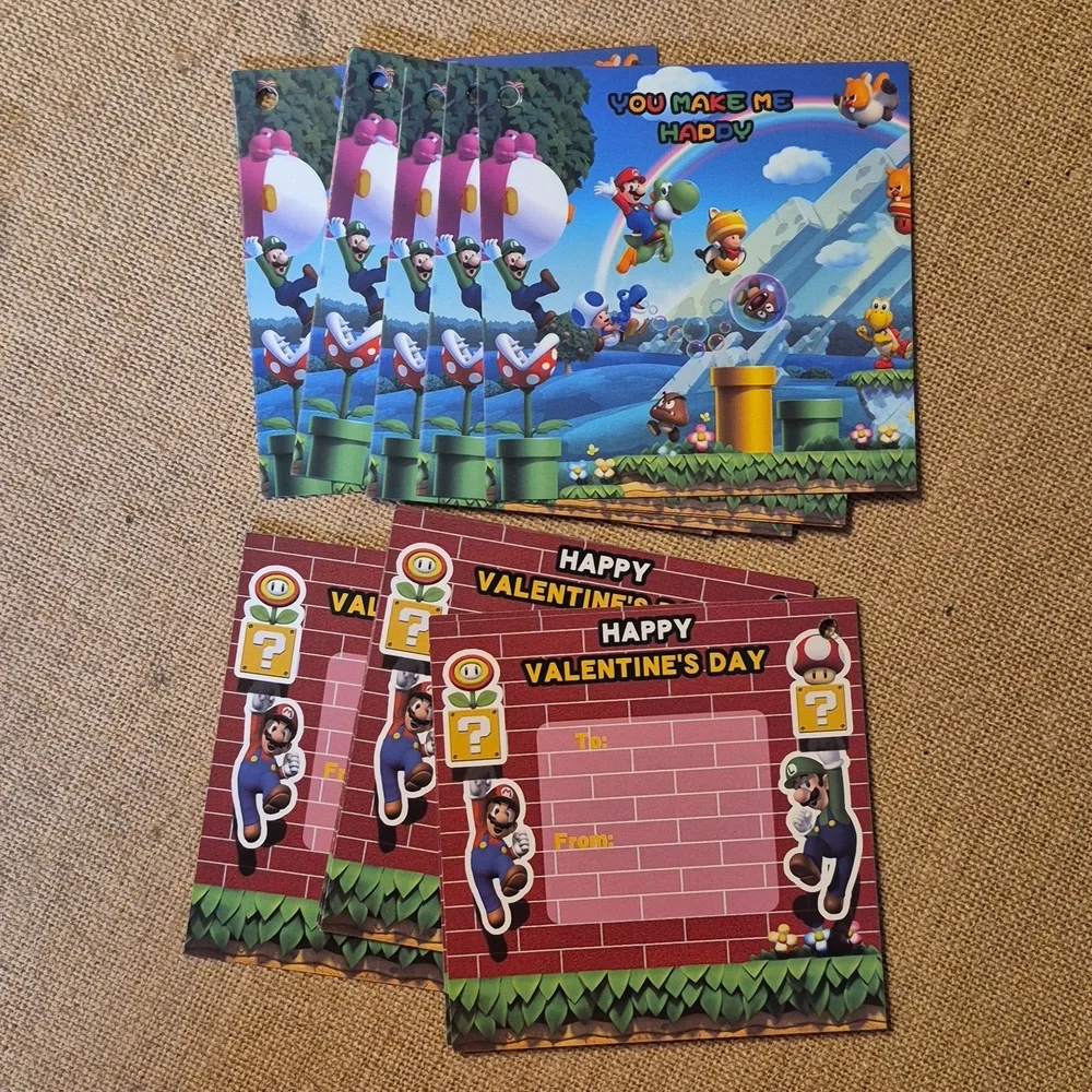 Mario Birthday Party Favors 28PCS ▪ BONUS: 52pcs Valentine's Day Cards Keychains